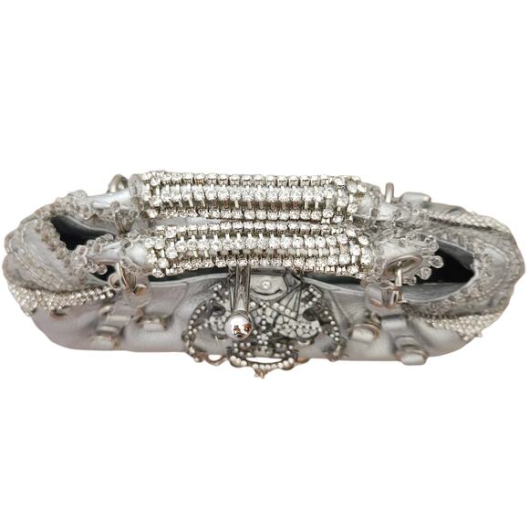 ON AURA TOUT VU Paris silver leather crystal beaded mini statement bag Gagaku - Picture 4 of 11